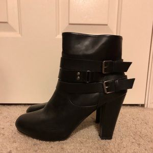 Black leather booties